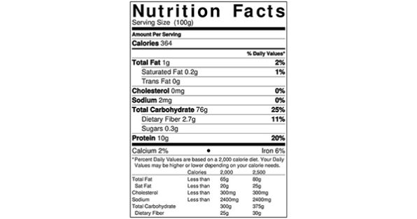 100 grams Nutrition Label for Flour