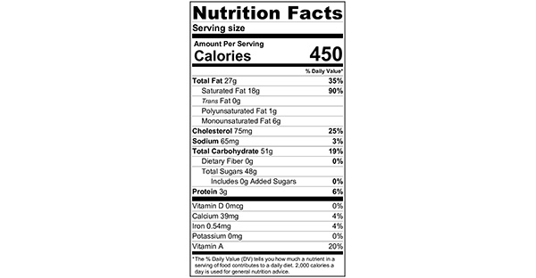 Cream Cheese Frosting 100 grams Nutrition Label