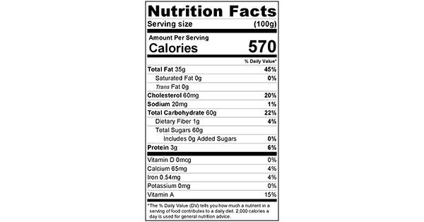 Nutella Frosting 100 grams Nutrition Label