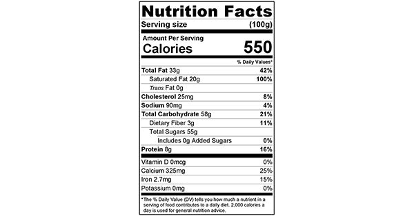 Marbled Milk Chocolate 100 grams Nutrition Label
