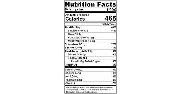 Oreo Frosting 100 grams Nutrition Label