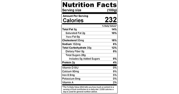 Low Fat Vanilla Cupcakes 100 grams Nutrition Label