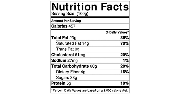 Chocolate Chip Cookies 100 grams Nutrition Label