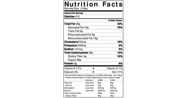 Hazelnut Chocolate Chip Cookies 100 grams Nutrition Labels