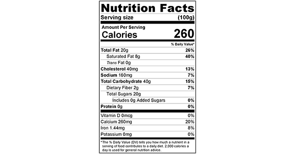 Pepernoten 100 grams Nutrition Label