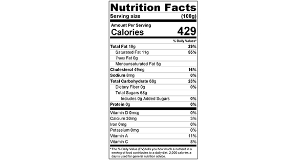 Lemon Frosting 100 grams Nutrition Label
