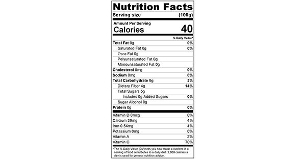 Blackberry and Strawberry Salad 100 grams nutrition label
