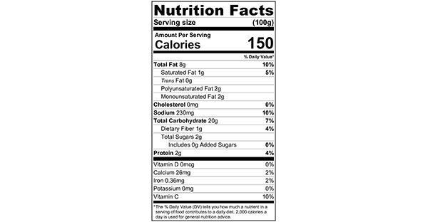 Baked Barbecue Potato Chips 100 grams Nutrition Label