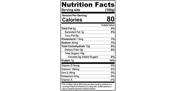 100 grams Nutrition Label Cherry Chocolate Vanilla Yoghurt Bowl