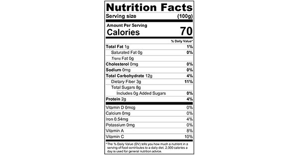 100 grams Nutrition Label Steamed Corn