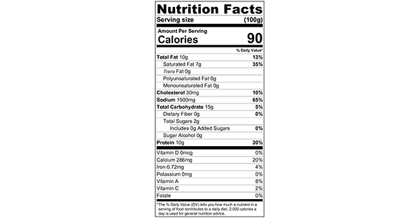 100 grams Nutrition Label Mum's Blue Cheese Pasta